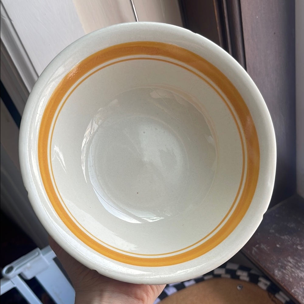 Vintage Cream and Orange Ceramic Bowl